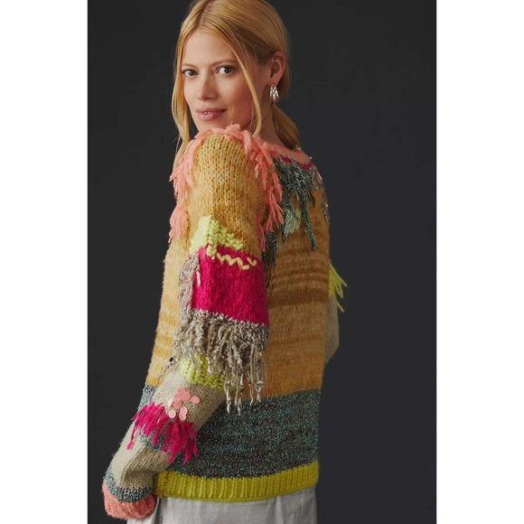 Anthropologie Fringed Colorblock Sweater - Picture 3 of 8